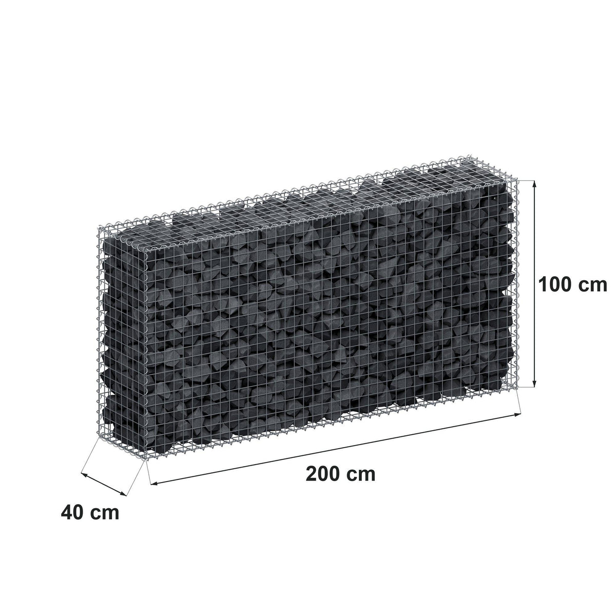 Gabion 200 cm x 100 cm x 40 cm (L x H x D), maskstorlek 5 cm x 5 cm, spiral