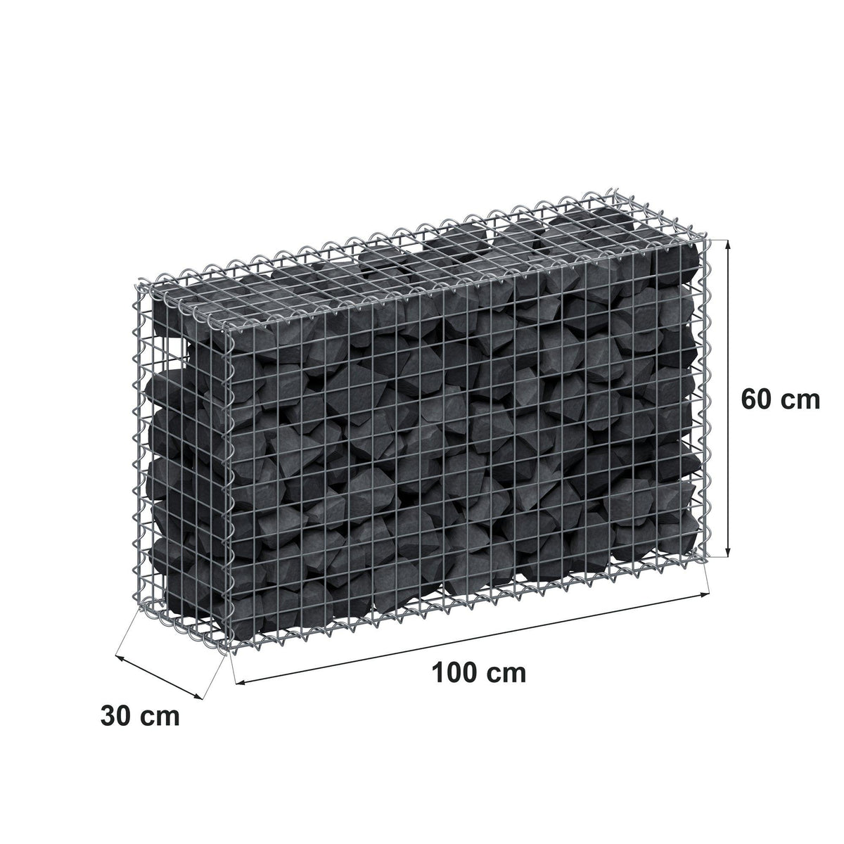 Gabion 100 cm x 60 cm x 30 cm (L x H x D), maskestørrelse 5 cm x 5 cm, spiral