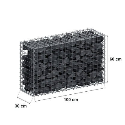 Gabion 100 cm x 60 cm x 30 cm (L x H x D), maskestørrelse 5 cm x 5 cm, spiral