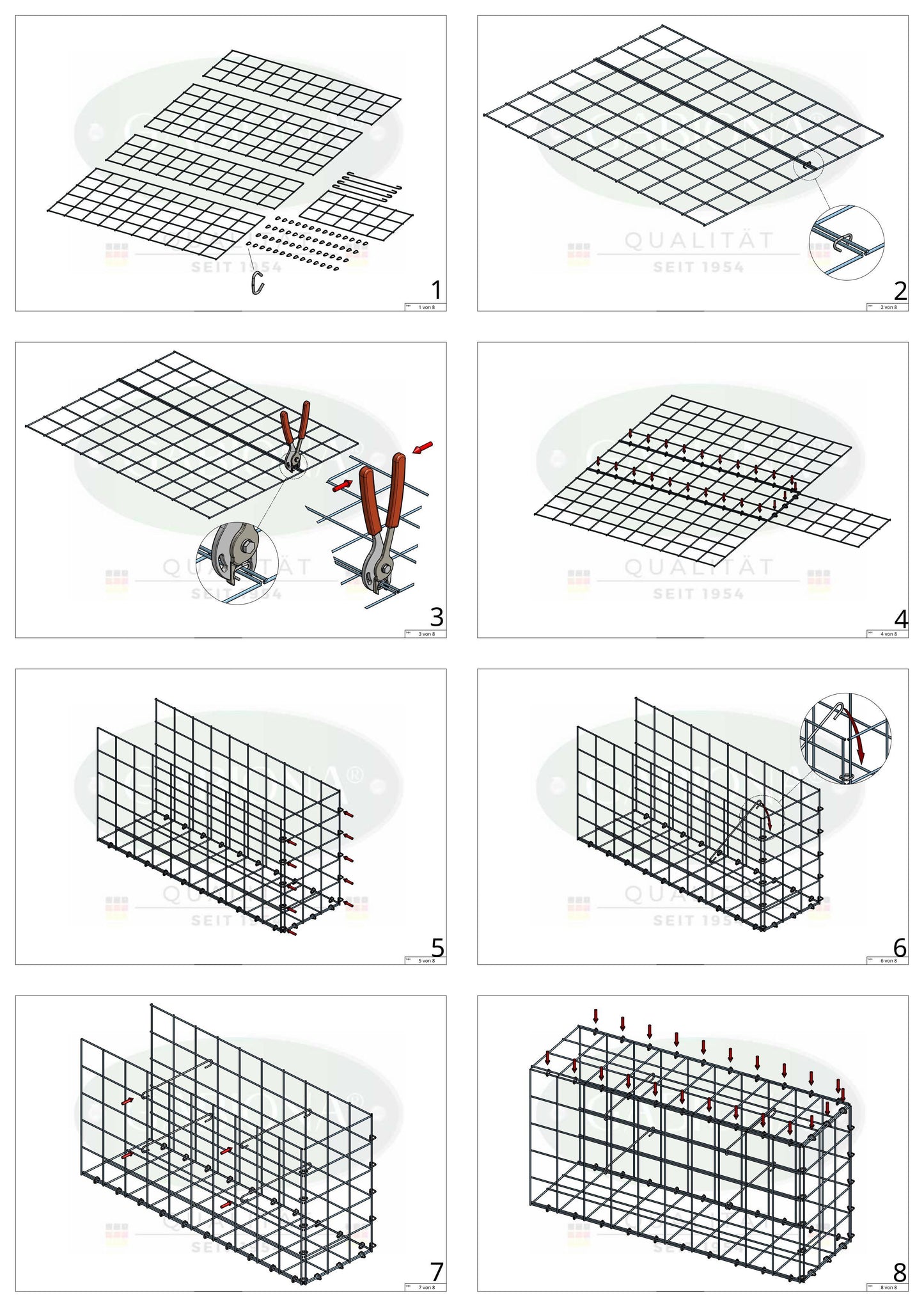 Typ 2 påbyggnadsgabion 100 cm x 40 cm x 20 cm (L x H x D), maskstorlek 10 cm x 10 cm, C-ring