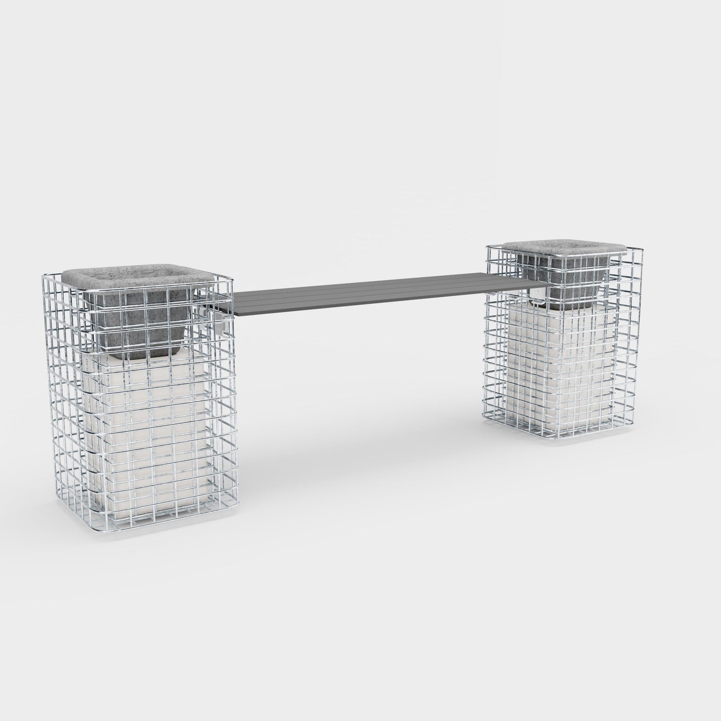 Banco de jardín 2 pilares para flores - 200 x 62 x 42 ( L x A x P) MW 5 x 5 cm galvanizado en caliente, con encimera reciclada en antracita