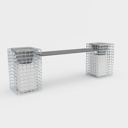 Banco de jardín 2 pilares para flores - 200 x 62 x 42 ( L x A x P) MW 5 x 5 cm galvanizado en caliente, con encimera reciclada en antracita