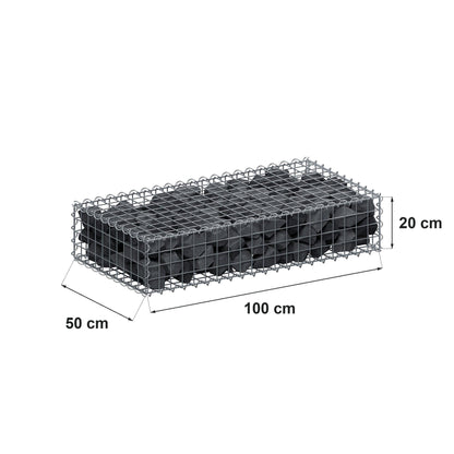 Gabião 100 cm x 20 cm x 50 cm (C x A x P), malhagem 5 cm x 5 cm, espiral
