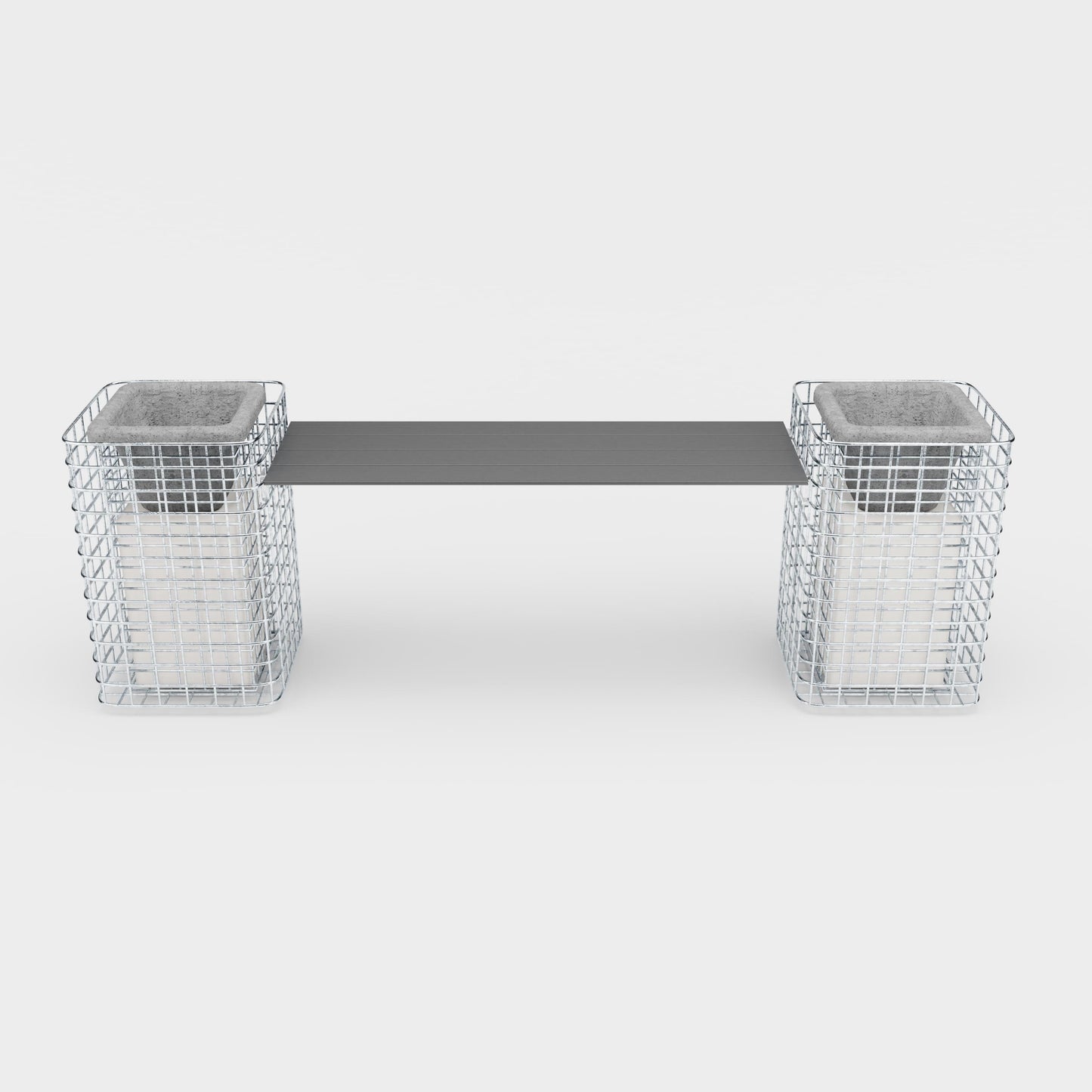 Banco de jardín 2 pilares para flores - 200 x 62 x 42 ( L x A x P) MW 5 x 5 cm galvanizado en caliente, con encimera reciclada en antracita