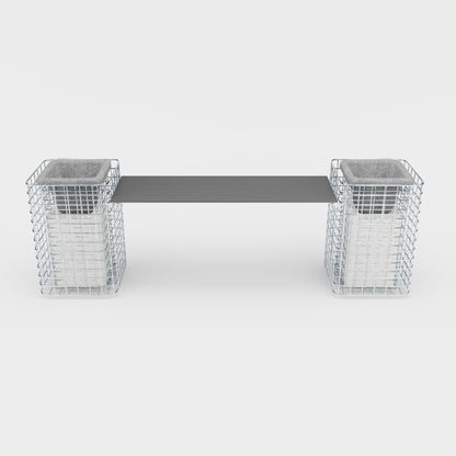 Banco de jardín 2 pilares para flores - 200 x 62 x 42 ( L x A x P) MW 5 x 5 cm galvanizado en caliente, con encimera reciclada en antracita