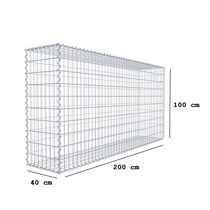 Gabion 200 cm x 100 cm x 40 cm (L x H x D), maskestørrelse 5 cm x 10 cm, spiral