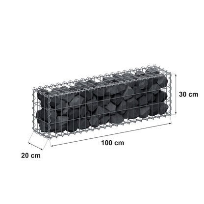 Gabião 100 cm x 30 cm x 20 cm (C x A x P), malhagem 5 cm x 10 cm, espiral