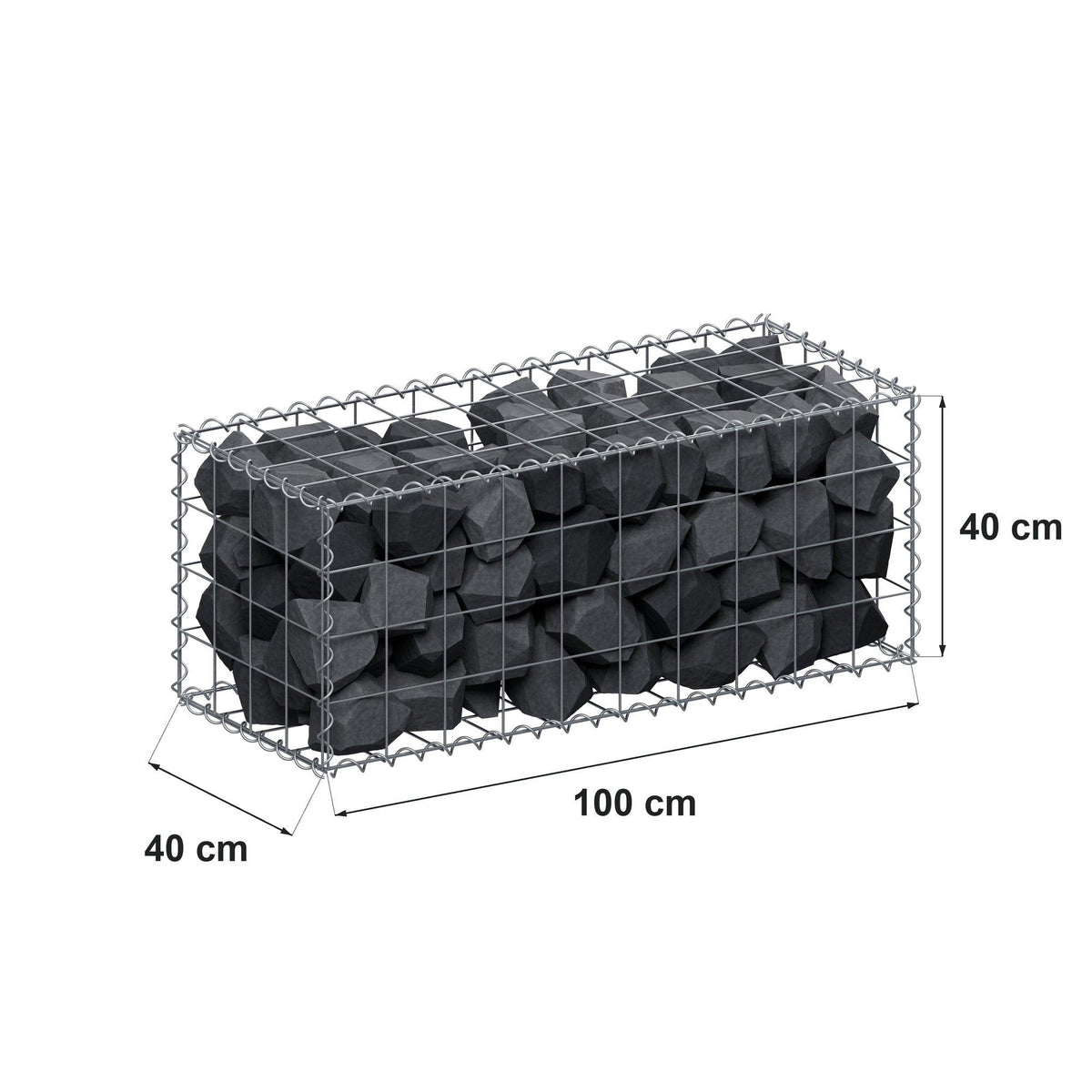 Gabion 100 cm x 40 cm x 40 cm (L x H x D), maskestørrelse 10 cm x 10 cm, spiral