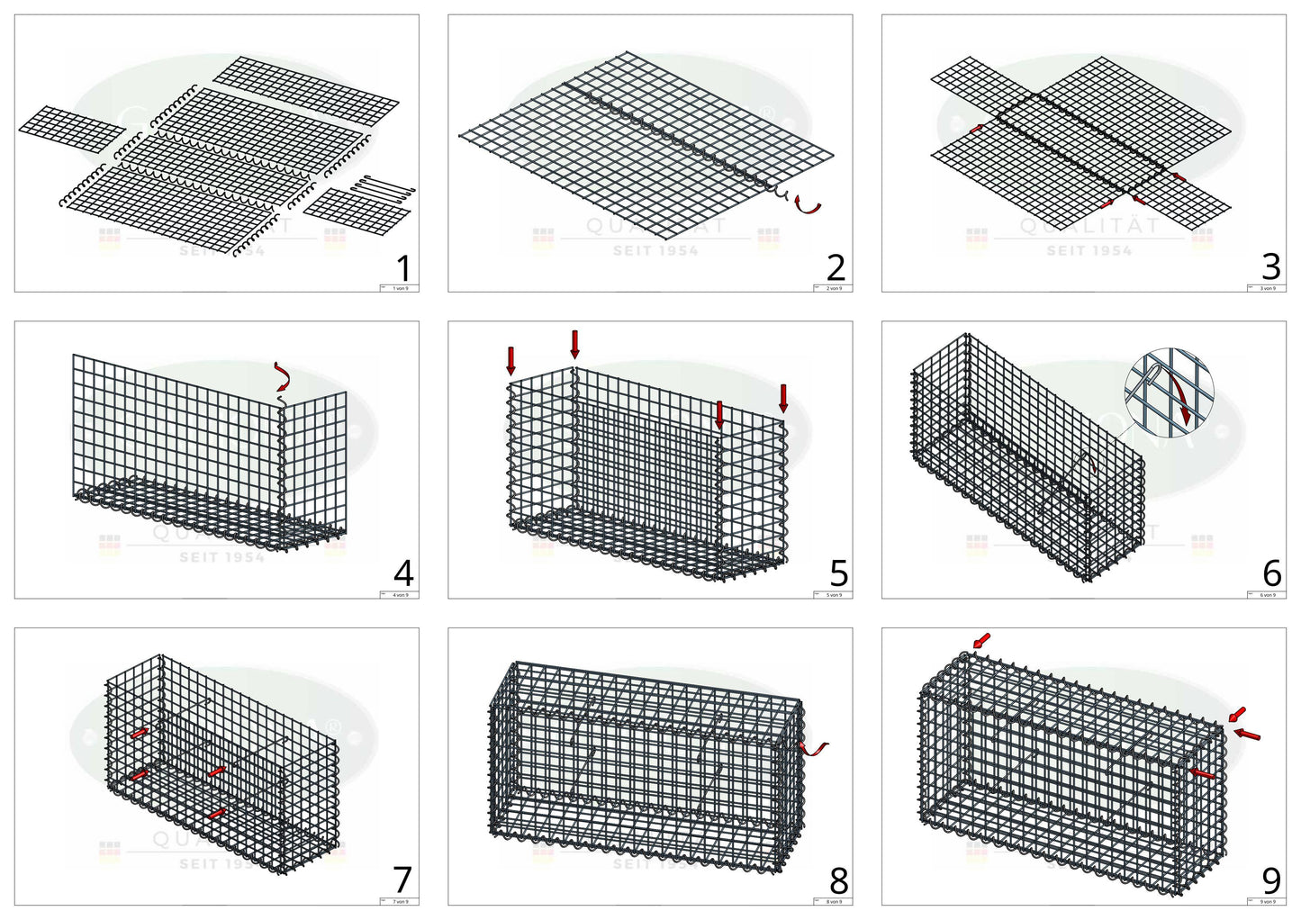 Gavión 100 cm x 90 cm x 20 cm (largo x alto x profundidad), tamaño de malla 5 cm x 5 cm, espiral