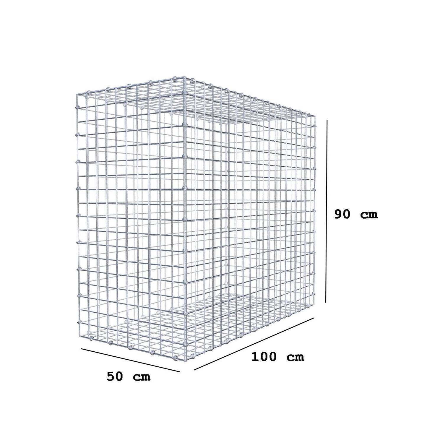 Gabion 100 cm x 90 cm x 50 cm (L x H x D), maskestørrelse 5 x 5 cm, spiralring