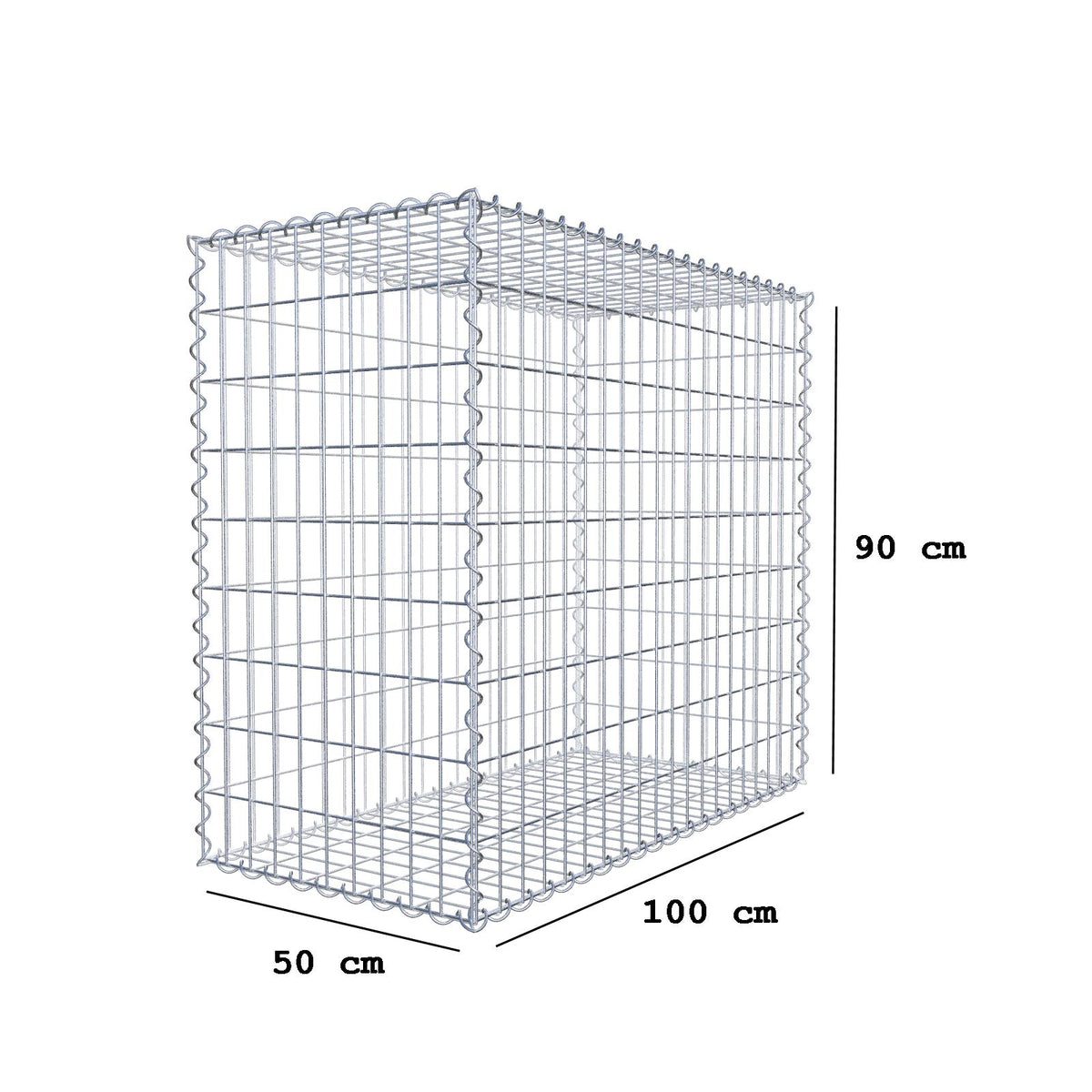 Gabbione 100 cm x 90 cm x 50 cm (L x H x P), maglia 5 cm x 10 cm, spirale