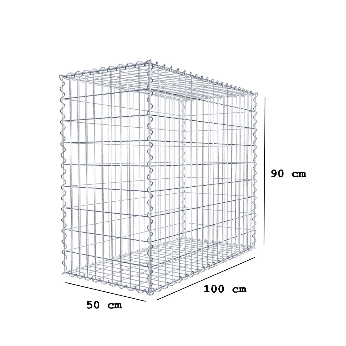 Gabion 100 cm x 90 cm x 50 cm (L x H x D), maskestørrelse 5 cm x 10 cm, spiral