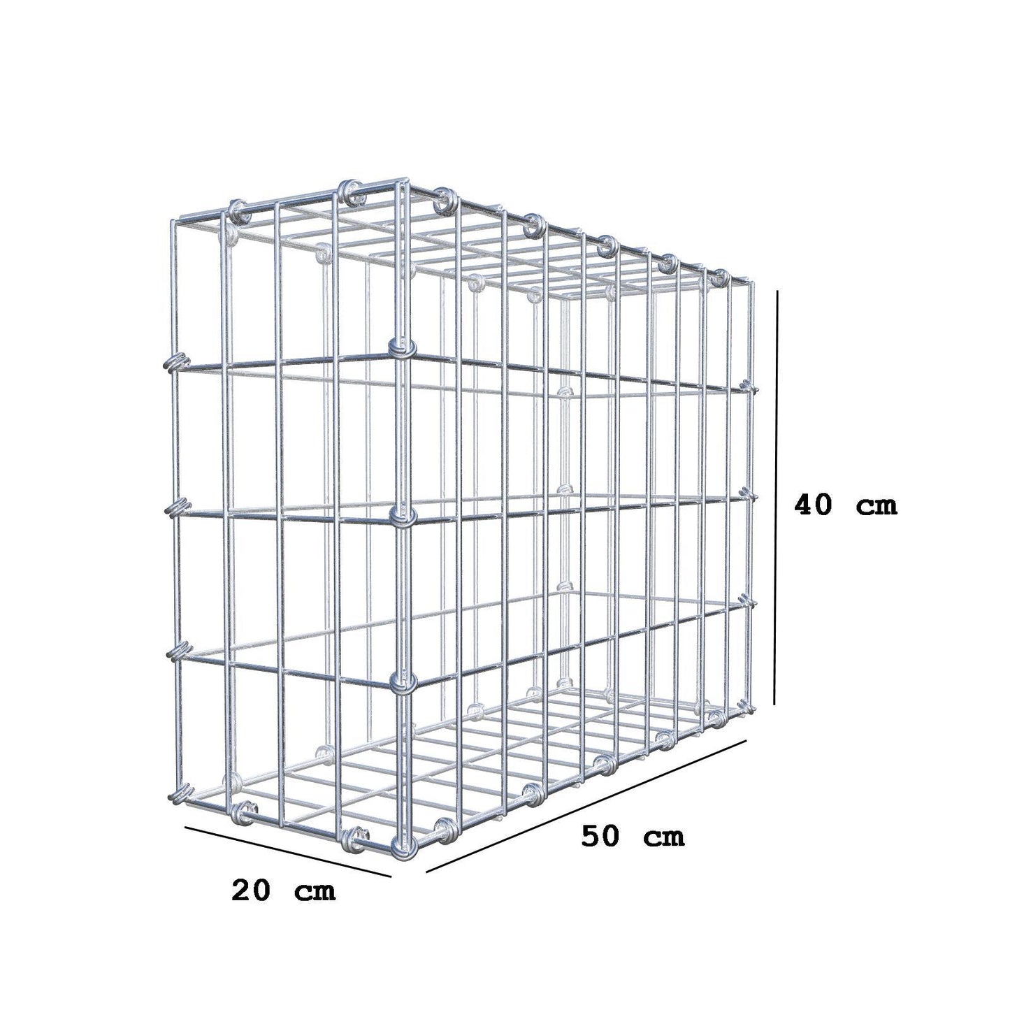 Gabião 50 cm x 40 cm x 20 cm (C x A x P), malhagem 5 x 10 cm, anel espiral
