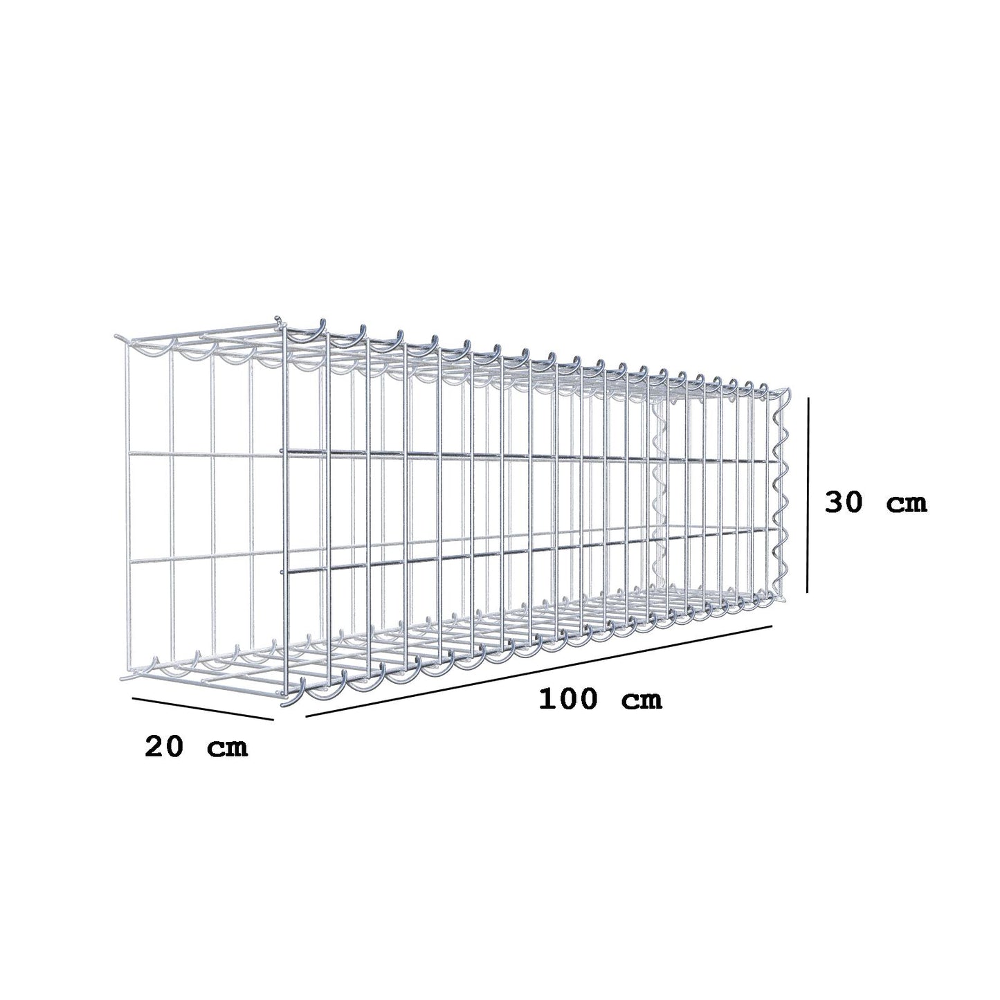 Opvokset gabion type 2 100 cm x 30 cm x 20 cm (L x H x D), maskestørrelse 5 cm x 10 cm, spiral