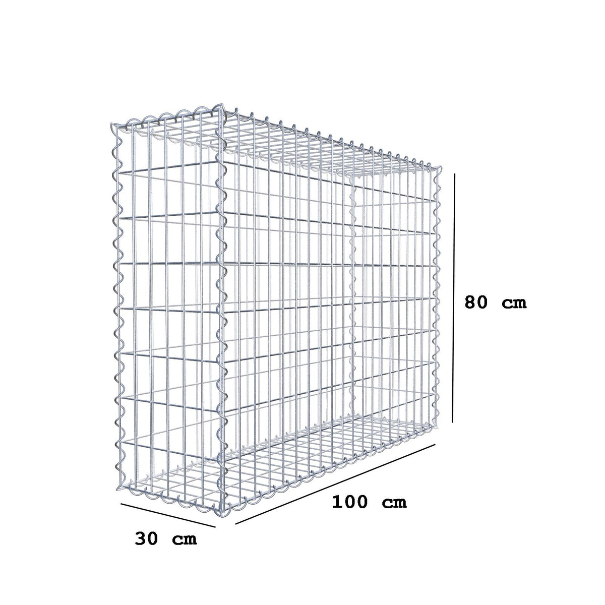 Gabion 100 cm x 80 cm x 30 cm (L x H x D), mesh size 5 cm x 10 cm, spiral