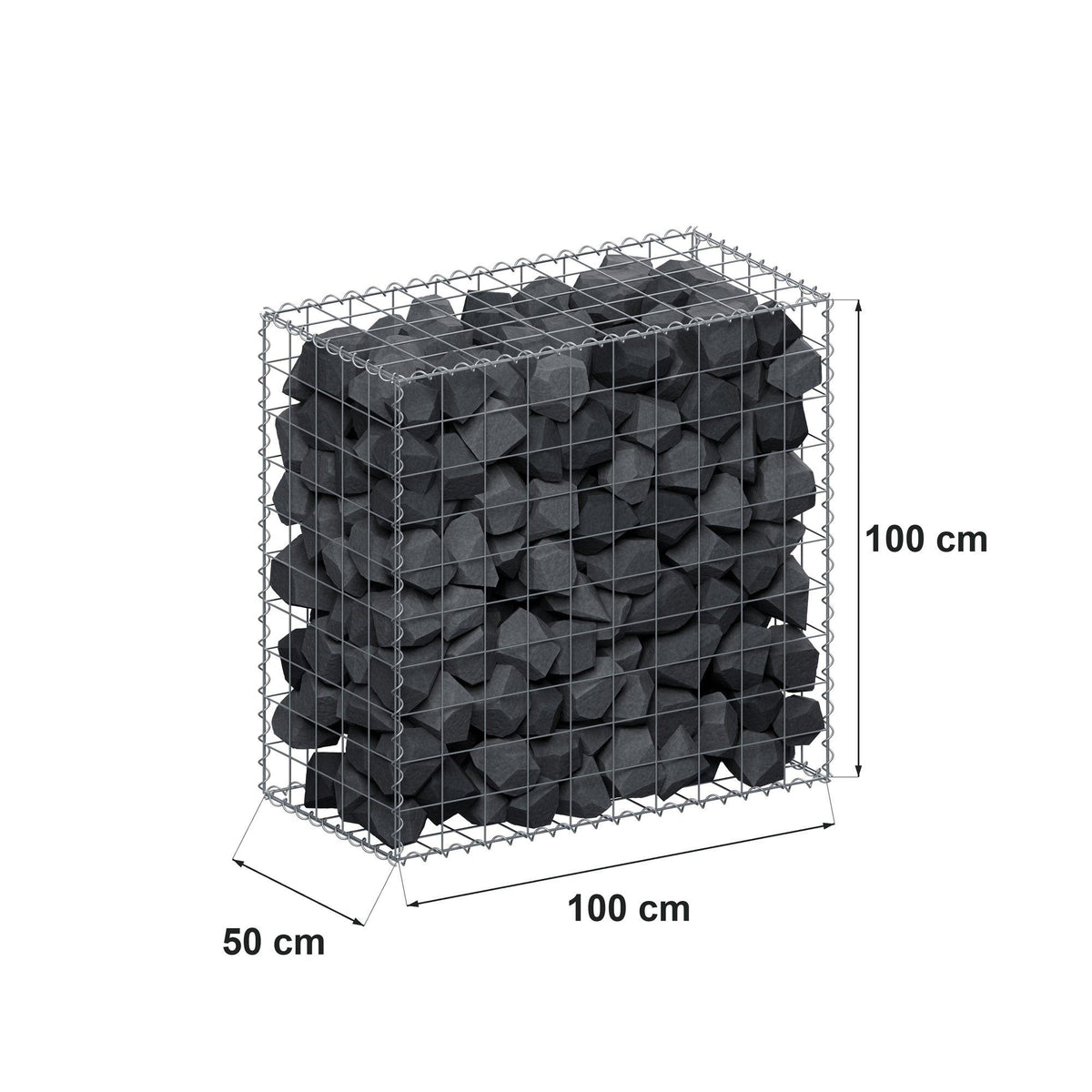Schanskorf 100 cm x 100 cm x 50 cm (L x H x D), maaswijdte 10 cm x 10 cm, spiraalvormig