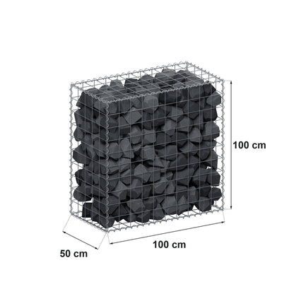 Schanskorf 100 cm x 100 cm x 50 cm (L x H x D), maaswijdte 10 cm x 10 cm, spiraalvormig