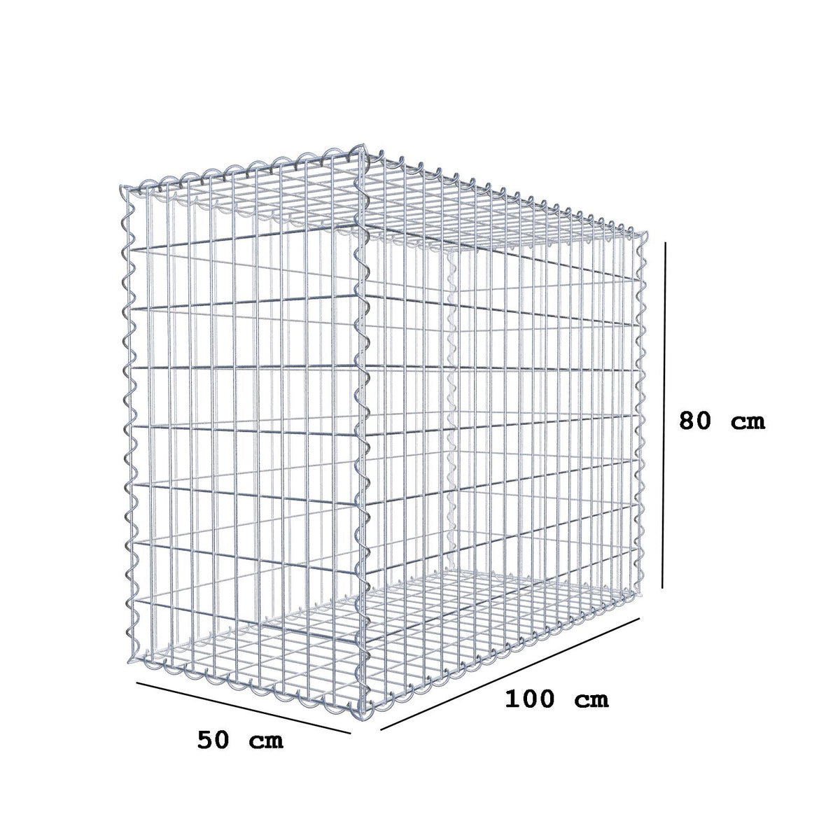 Gabion 100 cm x 80 cm x 50 cm (L x H x D), mesh size 5 cm x 10 cm, spiral