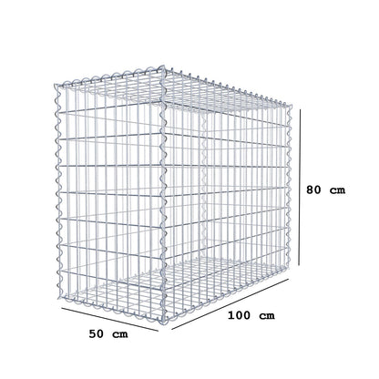 Gabion 100 cm x 80 cm x 50 cm (L x H x D), mesh size 5 cm x 10 cm, spiral