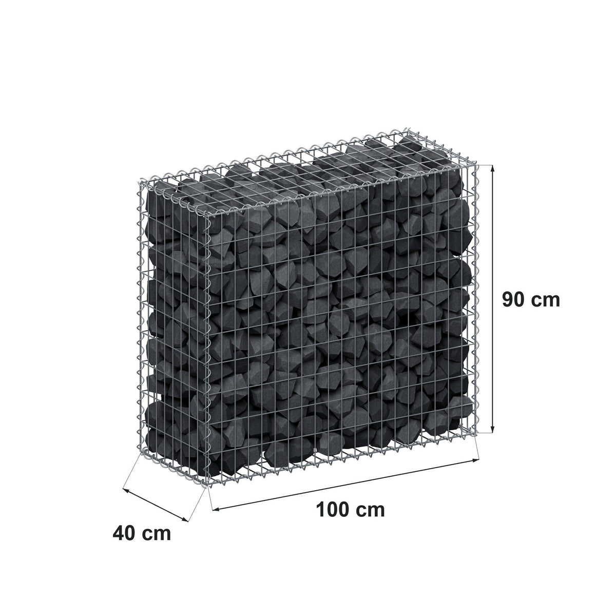 Gabione 100 cm x 90 cm x 40 cm (L x H x T), Maschenweite 5 cm x 10 cm, Spirale