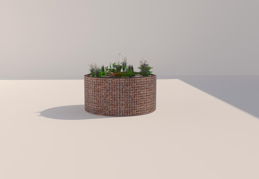 Gabionupphöjd damm, rund, ytterdiameter 172 cm, höjd 80 cm, maskstorlek 5 x 5 cm, väggtjocklek 15 cm