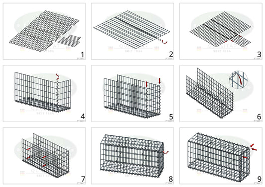 Aangegroeide schanskorf type 2 100 cm x 40 cm x 30 cm (L x H x D), maaswijdte 5 cm x 10 cm, spiraal