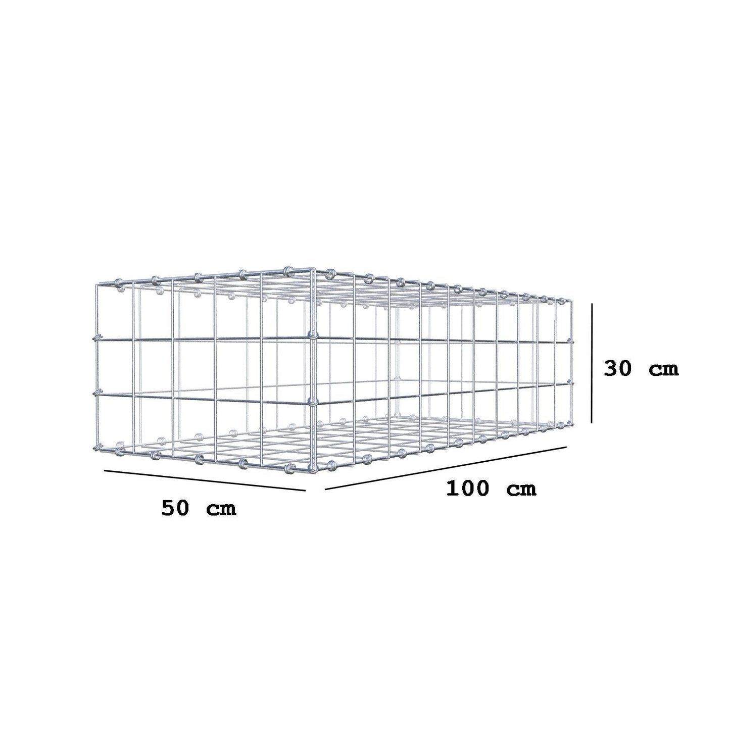 Gabione 100 cm x 30 cm x 50 cm (L x H x T), Maschenweite 10 x 10 cm, Spiralring