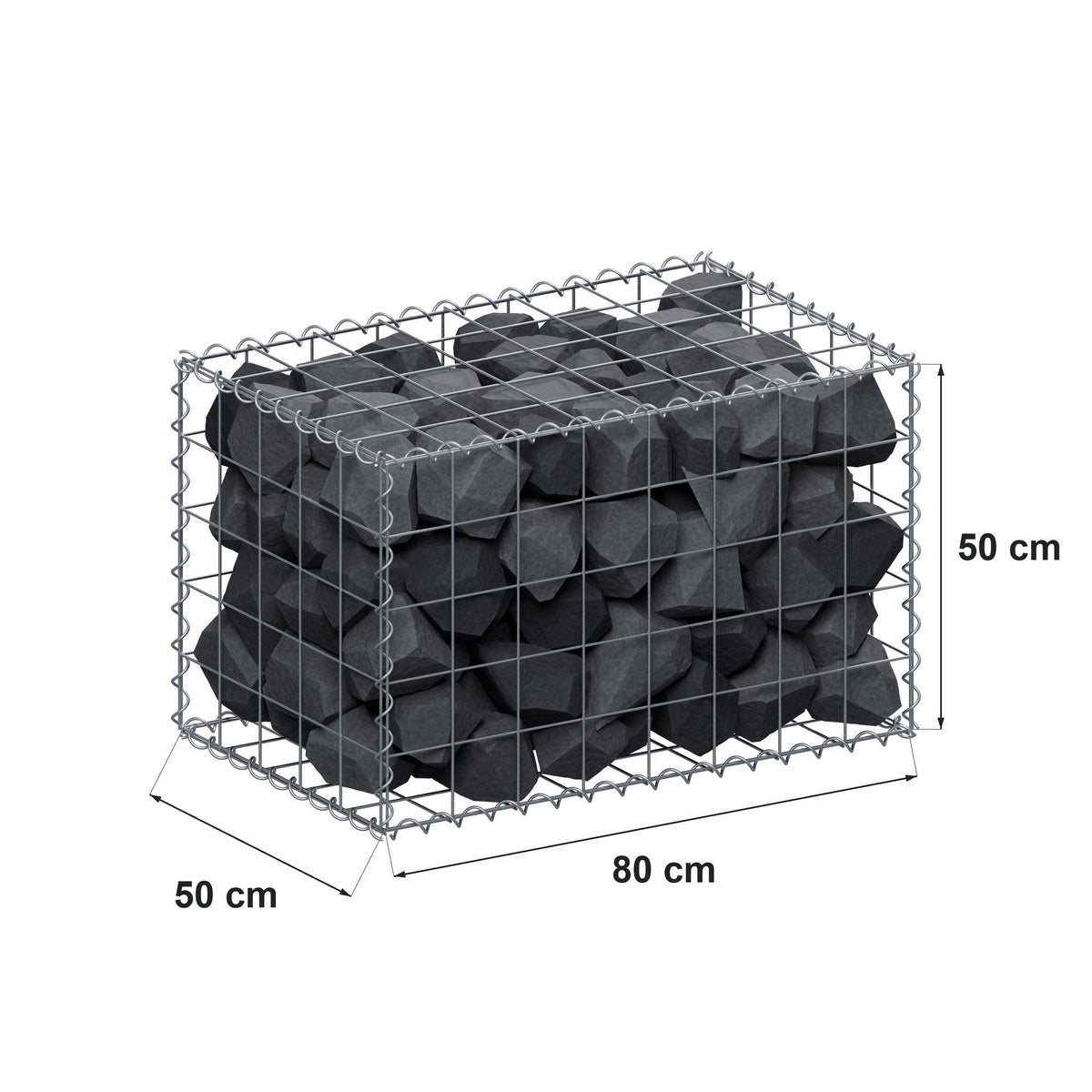 Gabião 80 cm x 50 cm x 50 cm (C x A x P), malhagem 10 cm x 10 cm, espiral