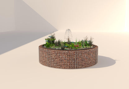Gabion bassin surélevé rond, diamètre extérieur 202 cm, hauteur 50 cm, mailles 5 x 5 cm, épaisseur de paroi 15 cm