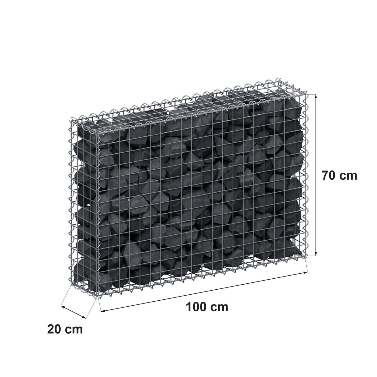 Gabion 100 cm x 70 cm x 20 cm (L x H x D), maskstorlek 5 cm x 5 cm, spiral