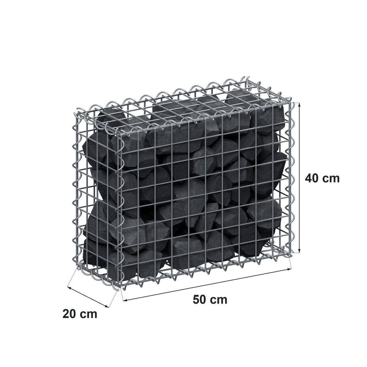 Gabion 50 cm x 40 cm x 20 cm (L x H x P), mailles 5 cm x 5 cm, spirale