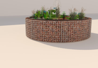 Gabion bassin surélevé rond, diamètre extérieur 202 cm, hauteur 50 cm, mailles 5 x 5 cm, épaisseur de paroi 15 cm