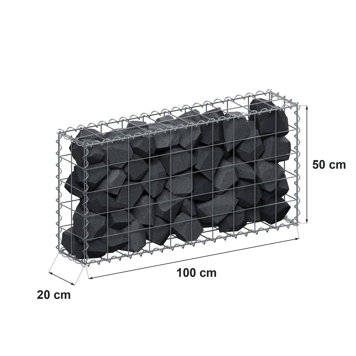 Gabion 100 cm x 50 cm x 20 cm (L x H x D), mesh size 10 cm x 10 cm, spiral