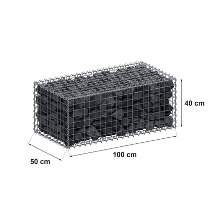 Gabione 100 cm x 40 cm x 50 cm (L x H x T), Maschenweite 5 cm x 5 cm, Spirale