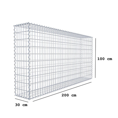 Gabion 200 cm x 100 cm x 30 cm (L x H x D), maskestørrelse 5 cm x 10 cm, spiral