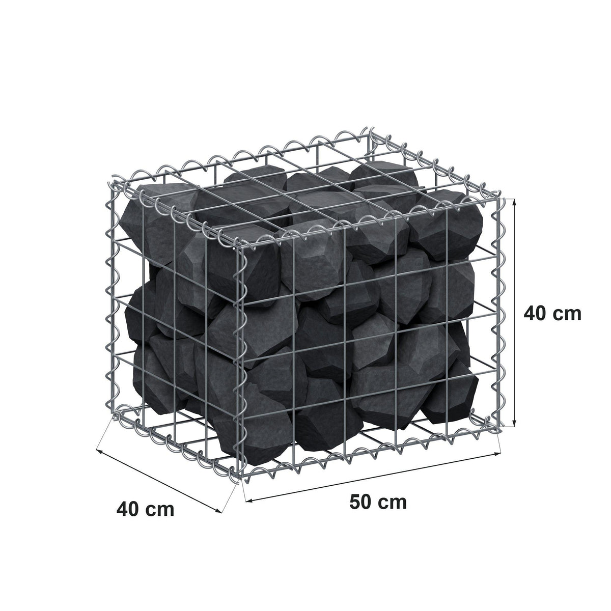Gabione 50 cm x 40 cm x 40 cm (L x H x T), Maschenweite 10 cm x 10 cm, Spirale