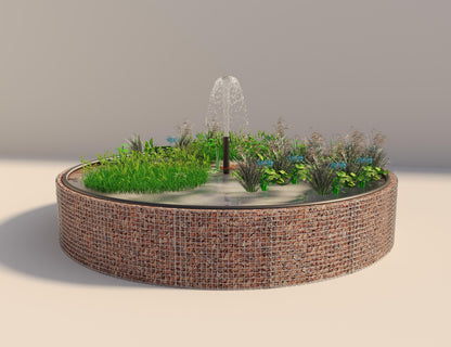 Estanque elevado de gaviones, redondo, diámetro exterior 472 cm, altura 80 cm, malla 5 x 5 cm, espesor de pared 15 cm