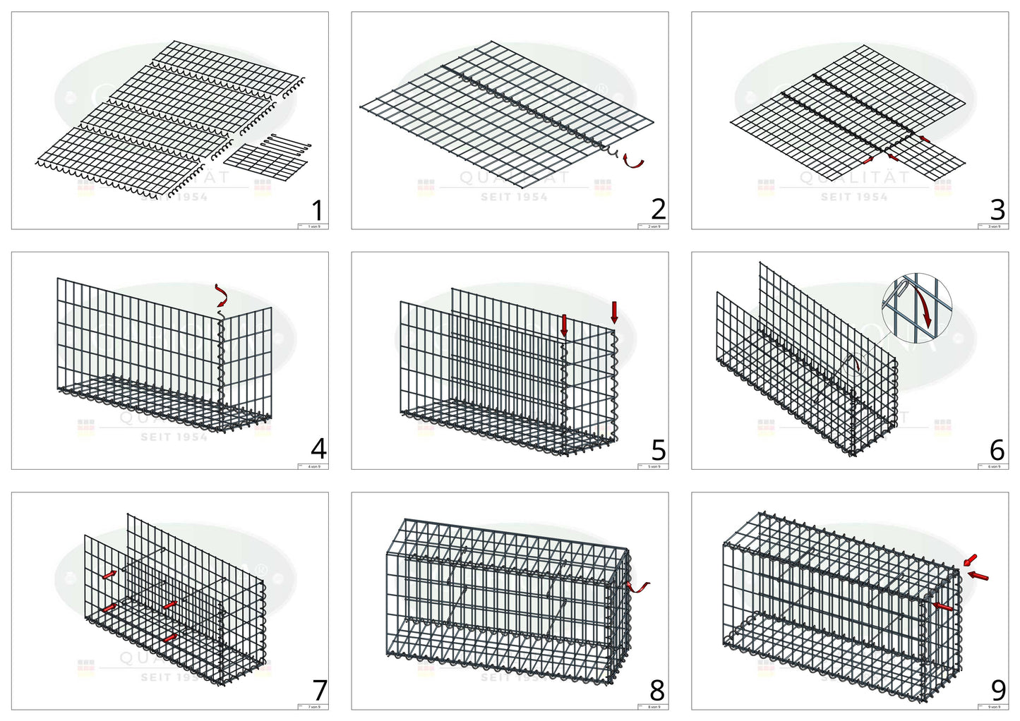 Gavión adulto tipo 2 100 cm x 50 cm x 20 cm (largo x alto x profundidad), tamaño de malla 5 cm x 10 cm, espiral