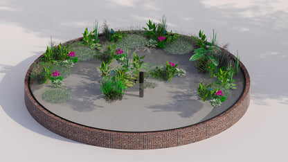 Laghetto rialzato in gabbioni, rotondo, diametro esterno 322 cm, altezza 50 cm, maglia 5 x 5 cm, spessore parete 15 cm