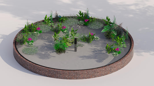 Gabionupphöjd damm, rund, ytterdiameter 292 cm, höjd 50 cm, maskstorlek 5 x 5 cm, väggtjocklek 15 cm