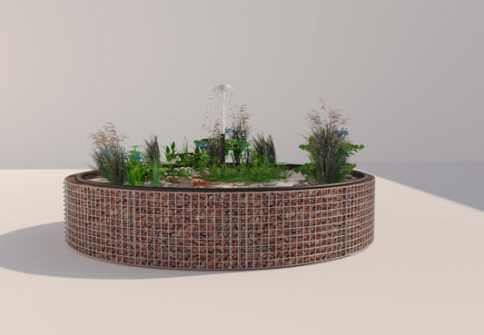 Gabionupphöjd damm, rund, ytterdiameter 232 cm, höjd 50 cm, maskstorlek 5 x 5 cm, väggtjocklek 15 cm