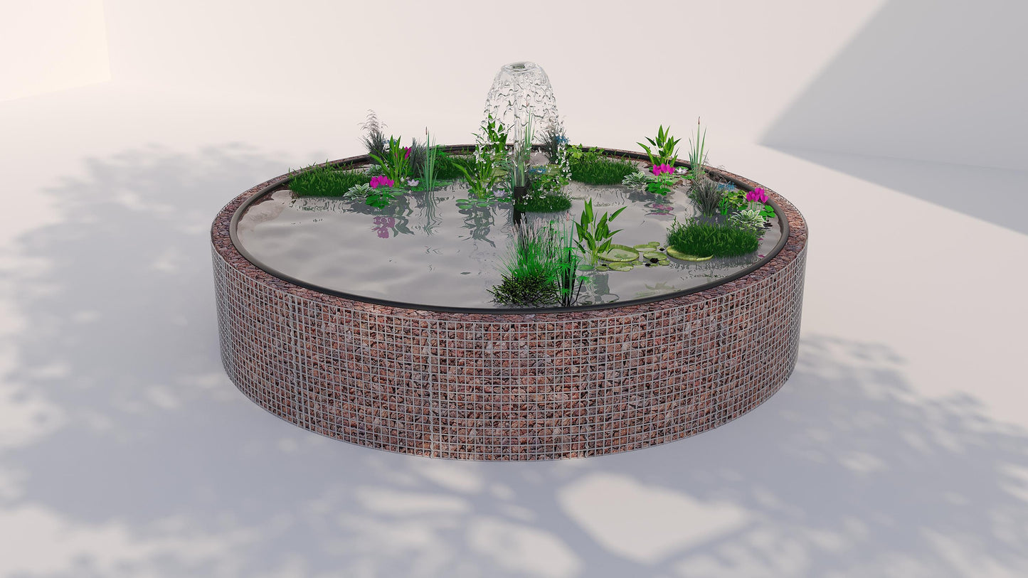 Gabion bassin surélevé rond, diamètre extérieur 202 cm, hauteur 80 cm, mailles 5 x 5 cm, épaisseur de paroi 15 cm