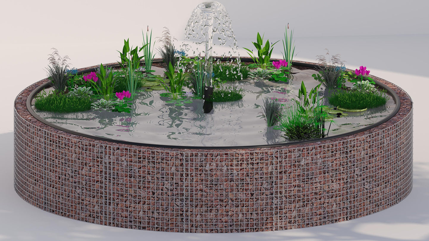Gabion bassin surélevé rond, diamètre extérieur 202 cm, hauteur 80 cm, mailles 5 x 5 cm, épaisseur de paroi 15 cm