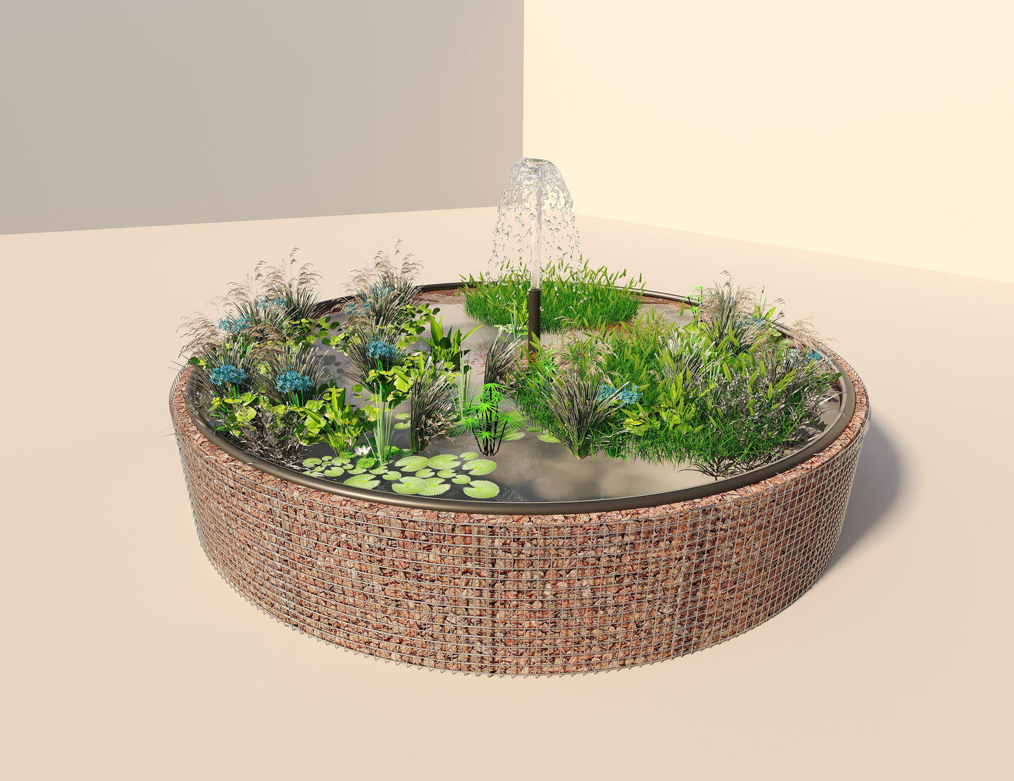 Gabionen Hochteich rund, Außendurchmesser 442 cm, Höhe 80 cm, Maschenweite 5 x 5 cm, Wandstärke 15 cm