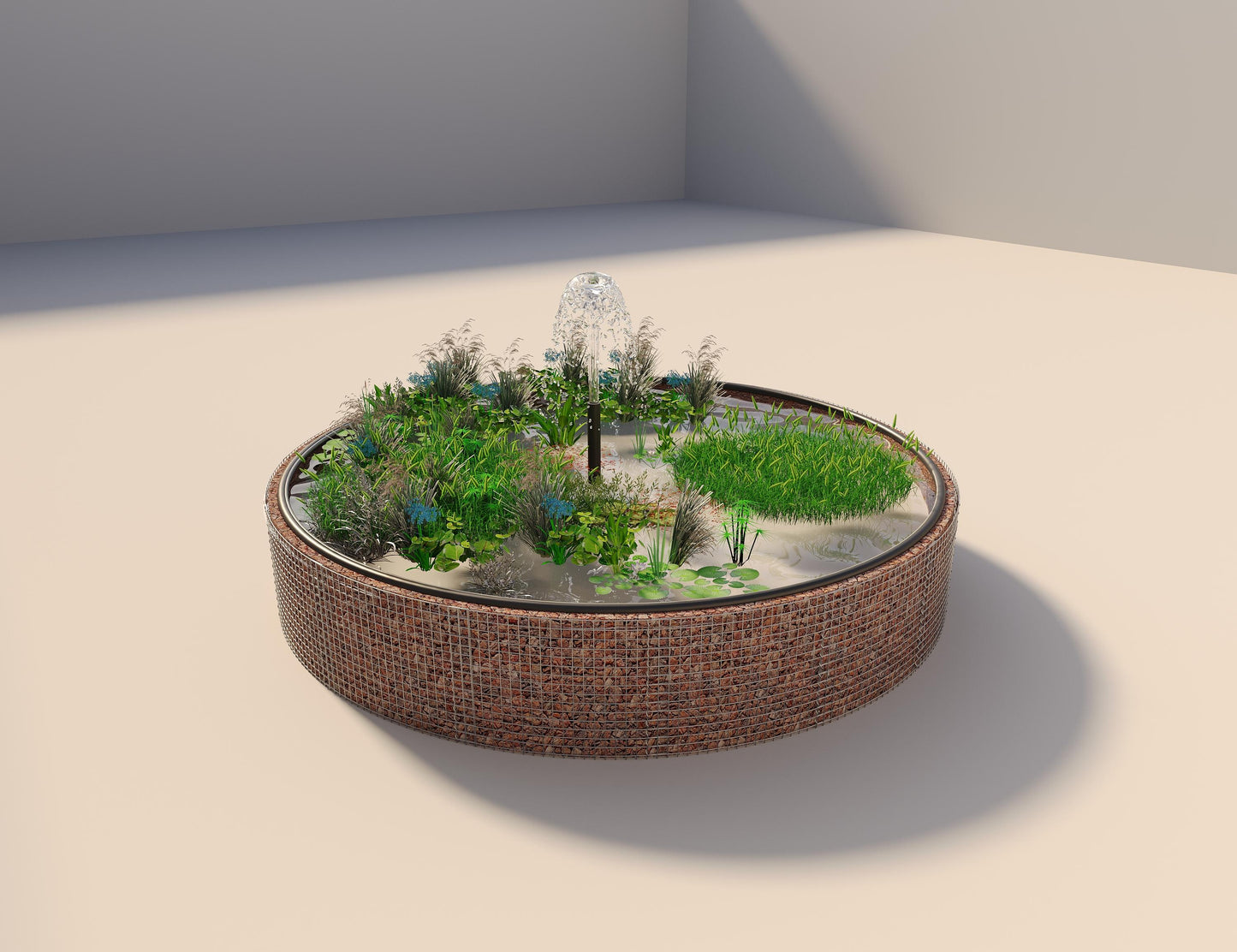 Gabion-hævedam rund, ydre diameter 472 cm, højde 80 cm, maskestørrelse 5 x 5 cm, vægtykkelse 15 cm